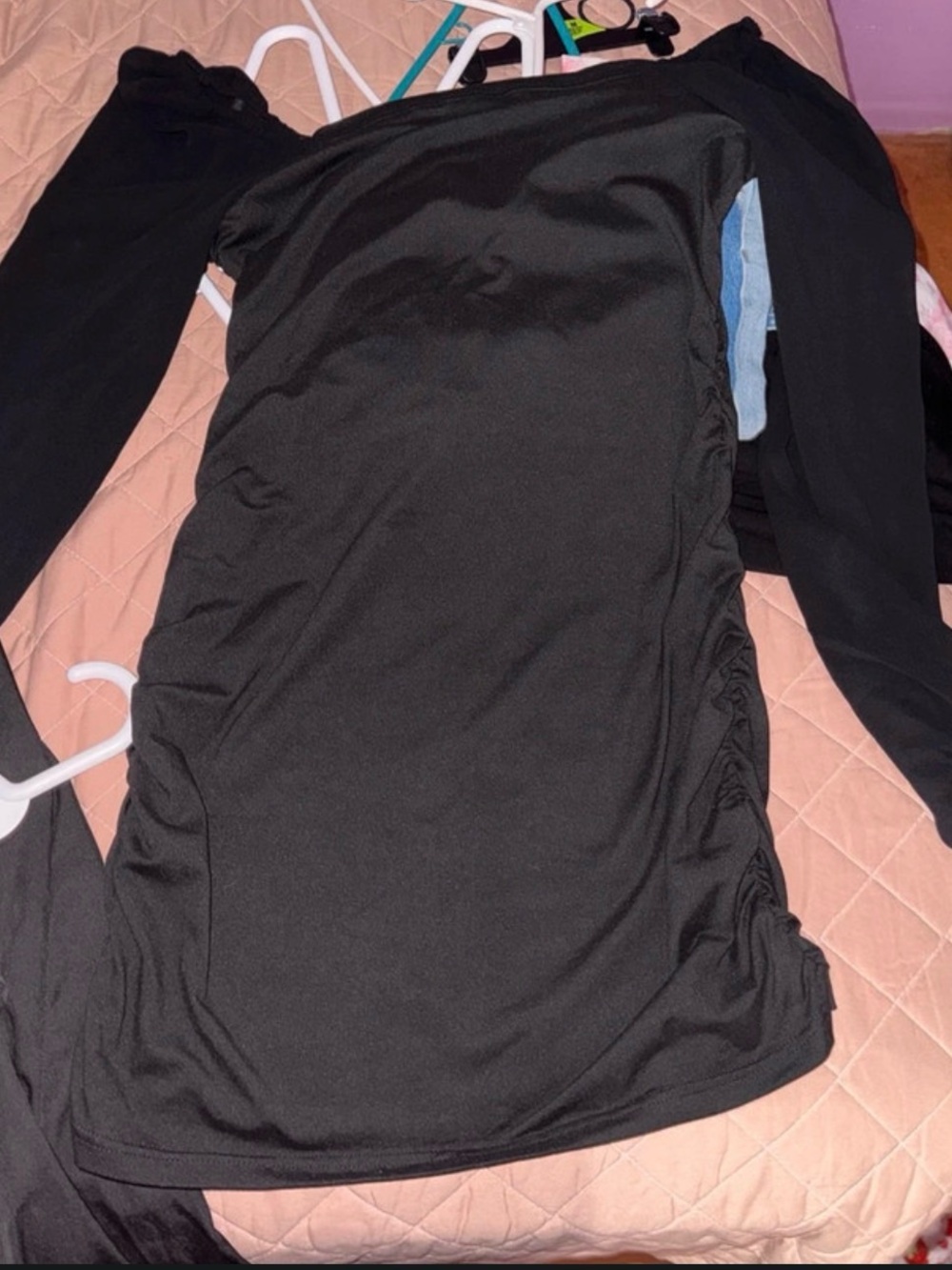 SHEIN Black Ruched Side Long Sleeve Dress